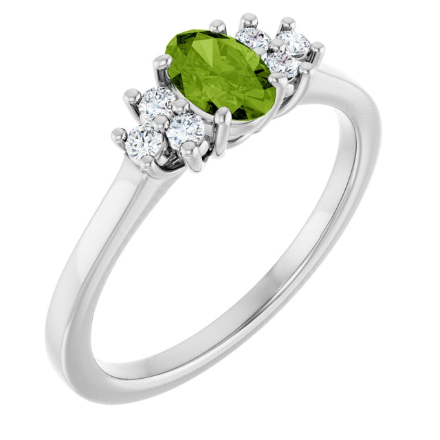 Platinum Oval Natural Peridot & Lab-Grown Diamond Accented Ring