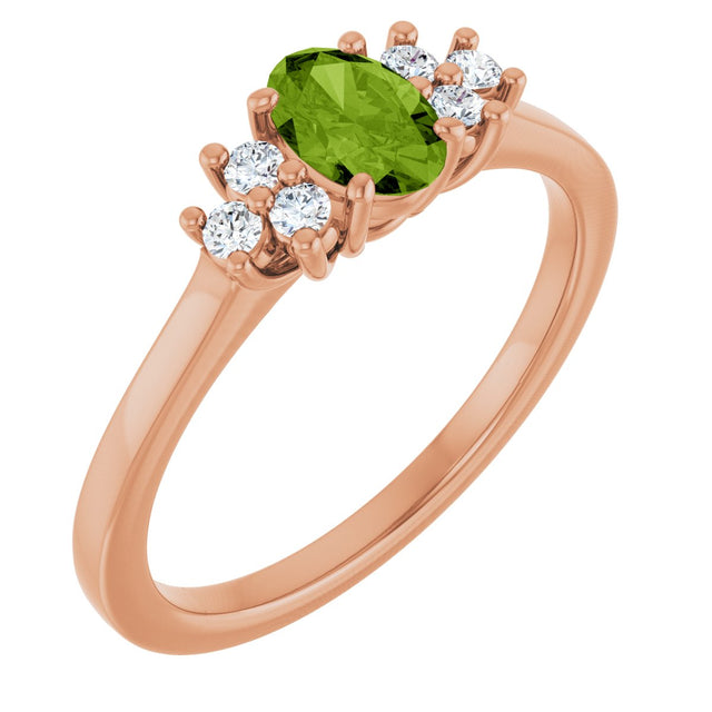 14K Gold Oval Natural Peridot & Lab-Grown Diamond Accented Ring - Rose Gold
