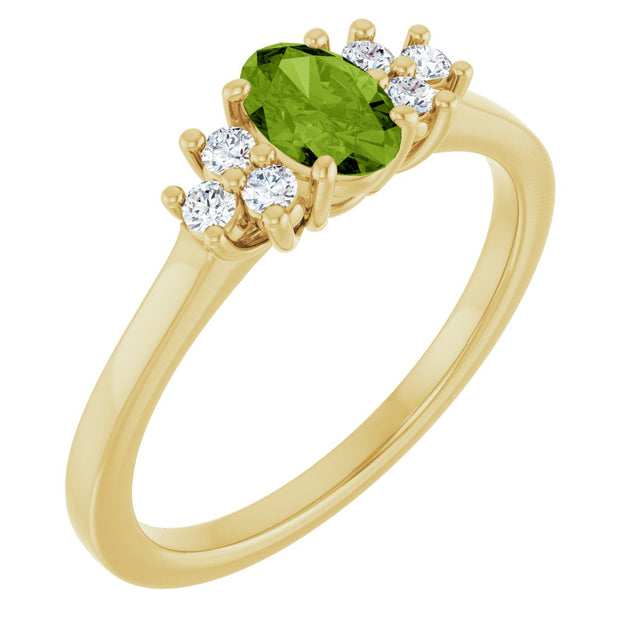 10K Gold Oval Natural Peridot & Lab-Grown Diamond Accented Ring - Yellow Gold