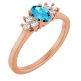 14K Gold Oval Natural Aquamarine & Lab-Grown Diamond Accented Ring - Rose Gold