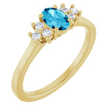 10K Gold Oval Natural Aquamarine & Lab-Grown Diamond Accented Ring - Yellow Gold