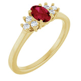 14K Gold Oval Natural Ruby & Natural Diamond Accented Ring - Yellow Gold