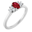 14K Gold Oval Natural Ruby & Natural Diamond Accented Ring - White Gold
