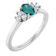 14K Gold Oval Lab-Grown Alexandrite & Natural Diamond Accented Ring - White Gold