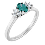 14K Gold Oval Lab-Grown Alexandrite & Natural Diamond Accented Ring - White Gold