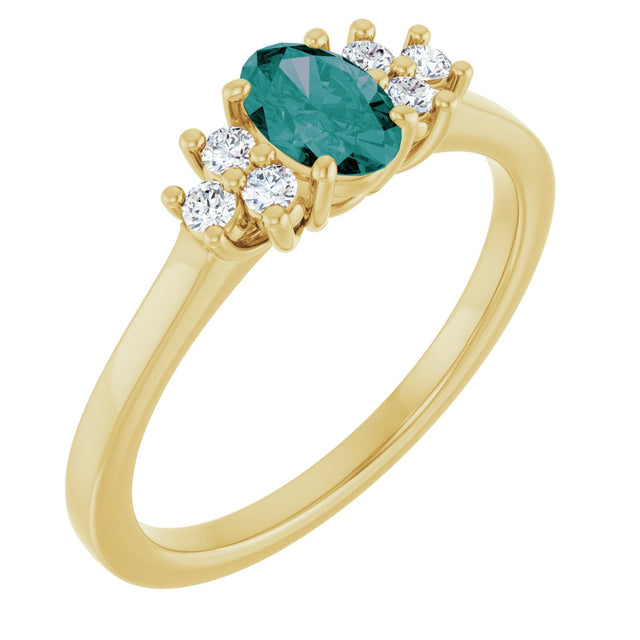 14K Gold Oval Lab-Grown Alexandrite & Natural Diamond Accented Ring - Yellow Gold