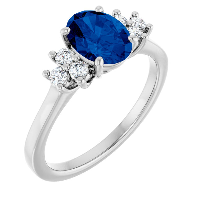 10K Gold Oval Lab-Grown Blue Sapphire & Lab-Grown Diamond Accented Ring - White Gold