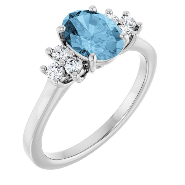 14K Gold Oval Natural Sky Blue Topaz & Lab-Grown Diamond Accented Ring - White Gold