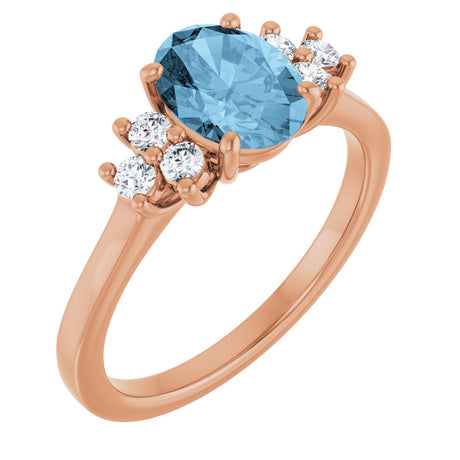 14K Gold Oval Natural Sky Blue Topaz & Lab-Grown Diamond Accented Ring - Rose Gold