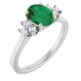 Platinum Oval Lab-Grown Emerald & Lab-Grown Diamond Accented Ring