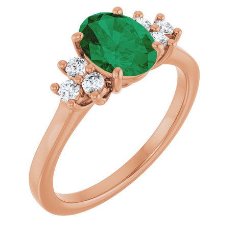 14K Gold Oval Lab-Grown Emerald & Lab-Grown Diamond Accented Ring – 6x4mm - Rose Gold