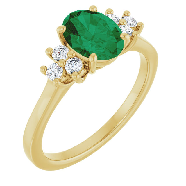 10K Gold Oval Lab-Grown Emerald & Lab-Grown Diamond Accented Ring - Yellow Gold