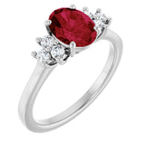 Platinum Oval Lab-Grown Ruby & Lab-Grown Diamond Accented Ring