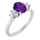 10K Gold Oval Natural Amethyst & Lab-Grown Diamond Accented Ring - White Gold