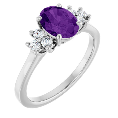 10K Gold Oval Natural Amethyst & Lab-Grown Diamond Accented Ring - White Gold