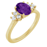 14K Gold Oval Natural Amethyst & Lab-Grown Diamond Accented Ring - Yellow Gold