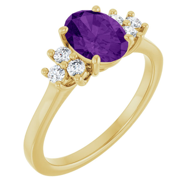 14K Gold Oval Natural Amethyst & Lab-Grown Diamond Accented Ring - Yellow Gold