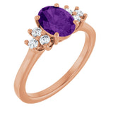 14K Gold Oval Natural Amethyst & Lab-Grown Diamond Accented Ring - Rose Gold