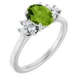 Platinum Oval Natural Peridot & Lab-Grown Diamond Accented Ring