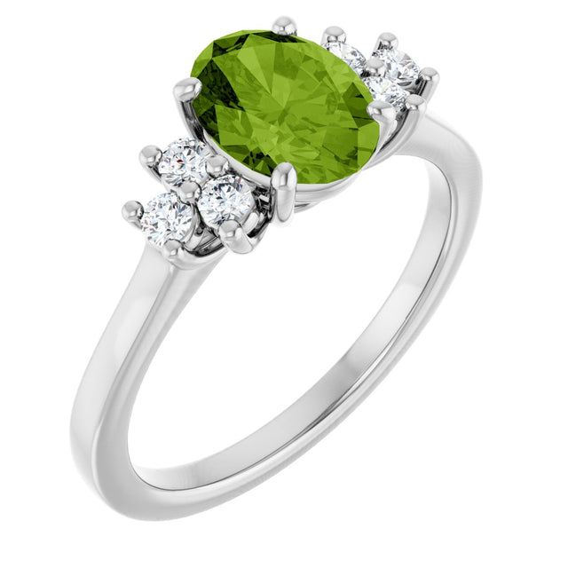 Platinum Oval Natural Peridot & Lab-Grown Diamond Accented Ring