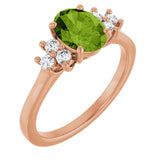 14K Gold Oval Natural Peridot & Lab-Grown Diamond Accented Ring - Rose Gold