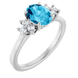 10K Gold Oval Natural Aquamarine & Lab-Grown Diamond Accented Ring - White Gold