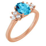 14K Gold Oval Natural Aquamarine & Lab-Grown Diamond Accented Ring - Rose Gold