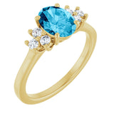 10K Gold Oval Natural Aquamarine & Lab-Grown Diamond Accented Ring - Yellow Gold