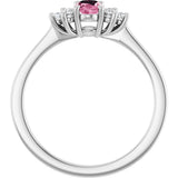 14K Gold Oval Natural Pink Tourmaline & Natural Diamond Accented Ring – 6mm Stones - White Gold - view 2