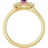 14K Gold Oval Natural Pink Tourmaline & Natural Diamond Accented Ring – 6mm Stones - Yellow Gold - view 2