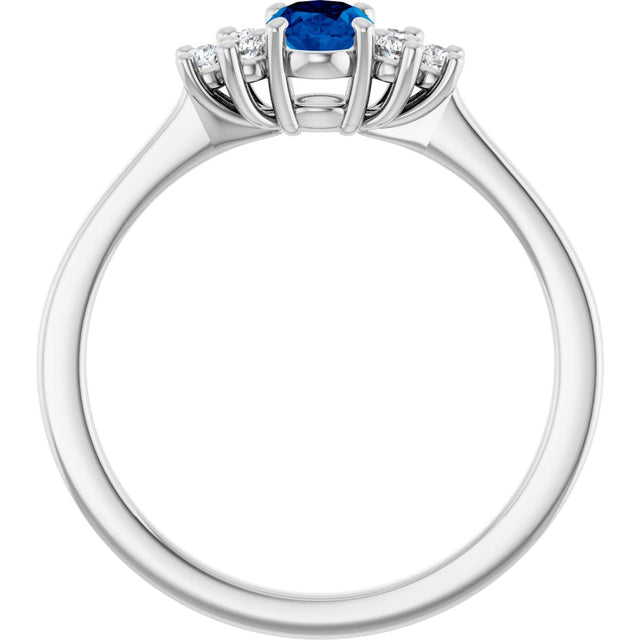 10K Gold Oval Lab-Grown Blue Sapphire & Lab-Grown Diamond Accented Ring - White Gold - view 2