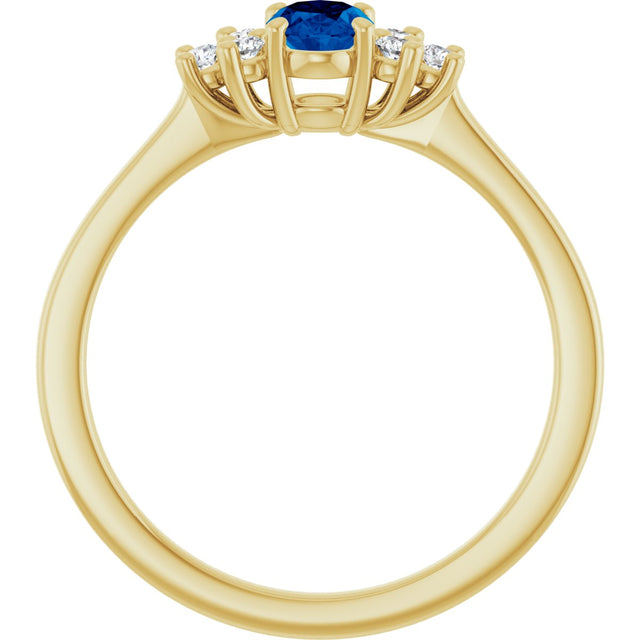 10K Gold Oval Lab-Grown Blue Sapphire & Lab-Grown Diamond Accented Ring - Yellow Gold - view 2