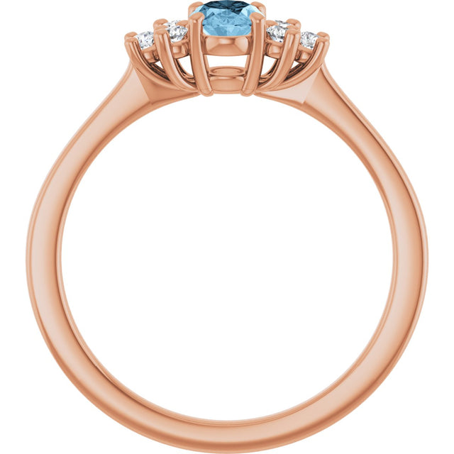 14K Gold Oval Natural Sky Blue Topaz & Lab-Grown Diamond Accented Ring - Rose Gold - view 2