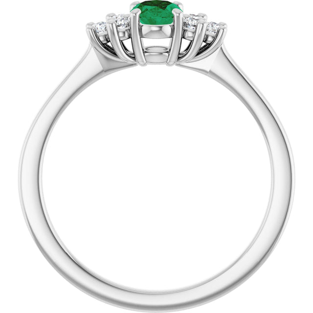 10K Gold Oval Lab-Grown Emerald & Lab-Grown Diamond Accented Ring - White Gold - view 2
