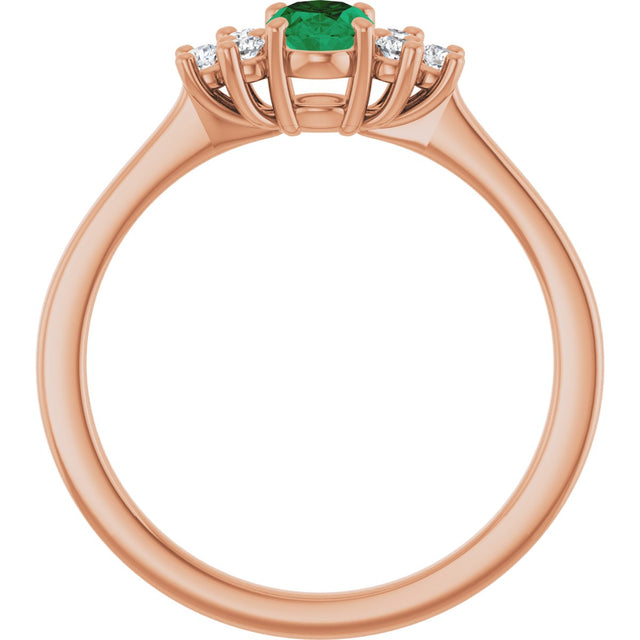 14K Gold Oval Lab-Grown Emerald & Lab-Grown Diamond Accented Ring – 6x4mm - Rose Gold - view 2