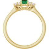 10K Gold Oval Lab-Grown Emerald & Lab-Grown Diamond Accented Ring - Yellow Gold - view 2