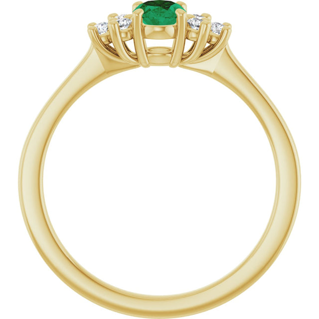 10K Gold Oval Lab-Grown Emerald & Lab-Grown Diamond Accented Ring - Yellow Gold - view 2