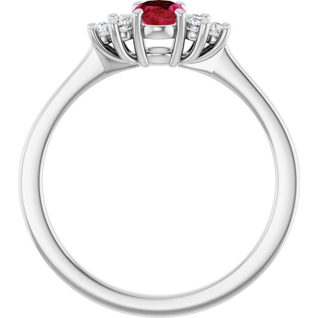 10K Gold Oval Lab-Grown Ruby & Lab-Grown Diamond Accented Ring - White Gold - view 2