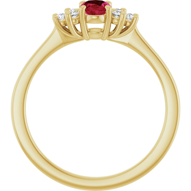 10K Gold Oval Lab-Grown Ruby & Lab-Grown Diamond Accented Ring - Yellow Gold - view 2