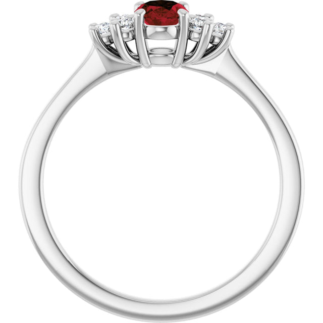 10K Gold Oval Natural Mozambique Garnet & Lab-Grown Diamond Accented Ring - White Gold - view 2