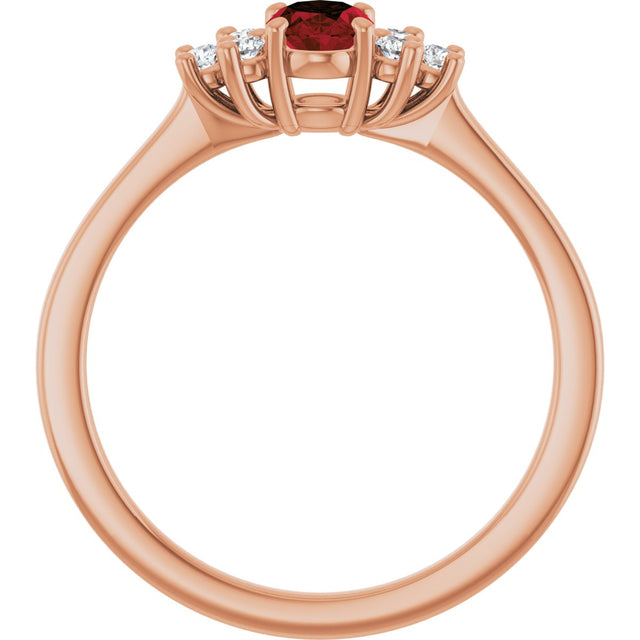 14K Gold Oval Natural Mozambique Garnet & Lab-Grown Diamond Accented Ring - Rose Gold - view 2