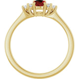 10K Gold Oval Natural Mozambique Garnet & Lab-Grown Diamond Accented Ring - Yellow Gold - view 2