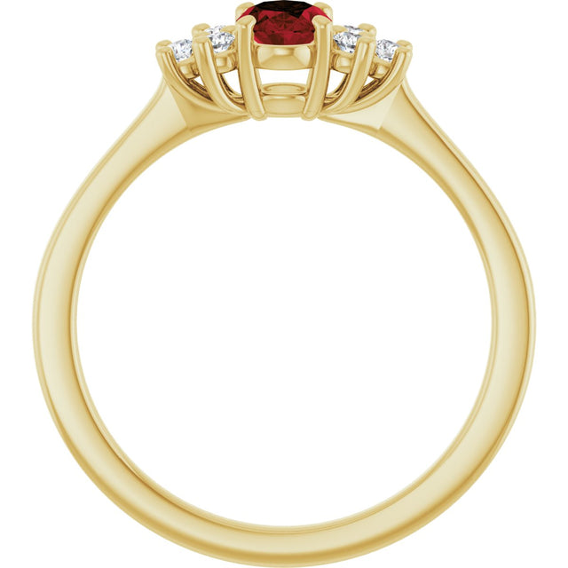 10K Gold Oval Natural Mozambique Garnet & Lab-Grown Diamond Accented Ring - Yellow Gold - view 2