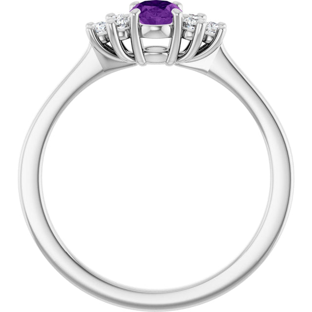 10K Gold Oval Natural Amethyst & Lab-Grown Diamond Accented Ring - White Gold - view 2