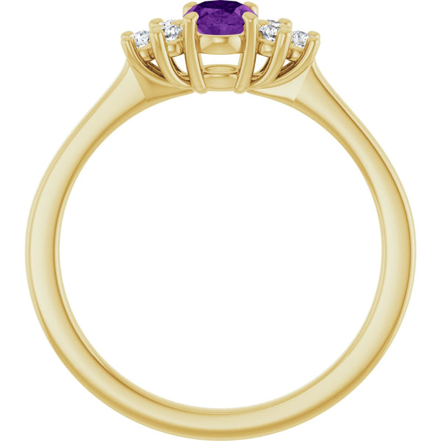 10K Gold Oval Natural Amethyst & Lab-Grown Diamond Accented Ring - Yellow Gold - view 2