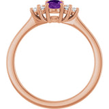 14K Gold Oval Natural Amethyst & Lab-Grown Diamond Accented Ring - Rose Gold - view 2