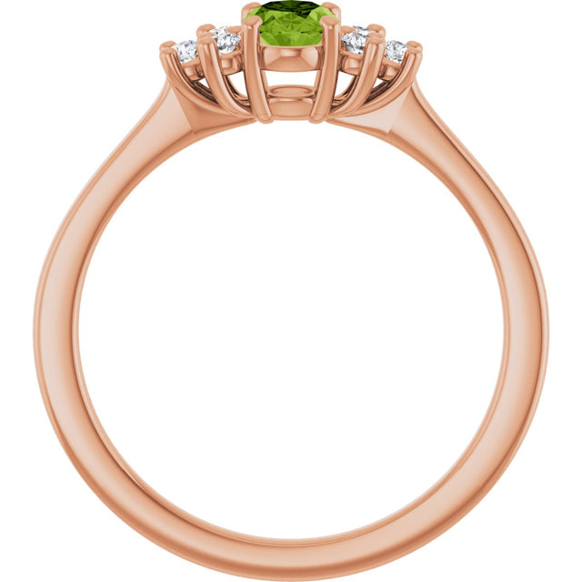 14K Gold Oval Natural Peridot & Lab-Grown Diamond Accented Ring - Rose Gold - view 2