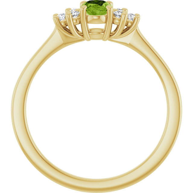 10K Gold Oval Natural Peridot & Lab-Grown Diamond Accented Ring - Yellow Gold - view 2