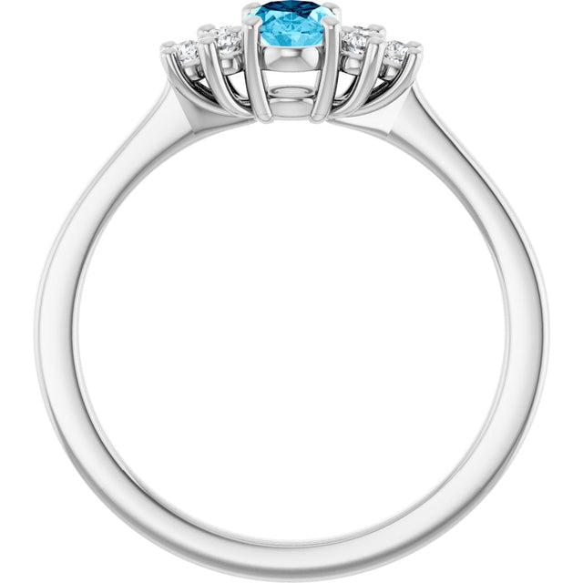 10K Gold Oval Natural Aquamarine & Lab-Grown Diamond Accented Ring - White Gold - view 2