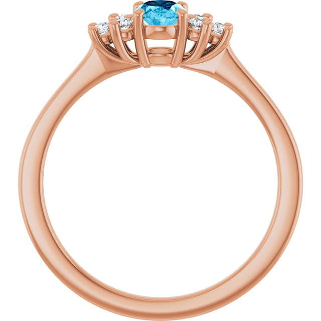 14K Gold Oval Natural Aquamarine & Lab-Grown Diamond Accented Ring - Rose Gold - view 2